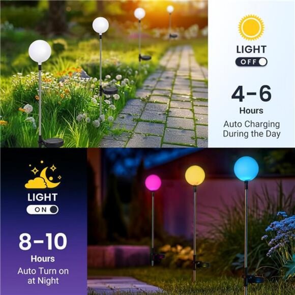 Solar Garden Lights 6 Pack, Solar Globe Lights Outdoor Waterproof - Picture 4 of 7